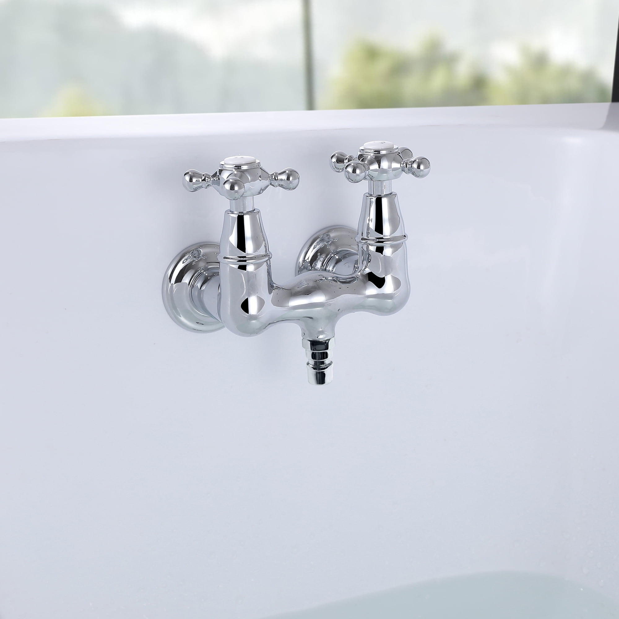 SUMERAIN Wall Mount Tub Faucet Vintage Leg Tub Filler 3-3/8 Inch Center High Flow Chrome