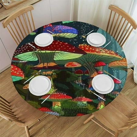 

BCIIG Mushrooms Forest Digital Art Round Table Cover Stain Resistant Washable Indoor Outdoor Tablecloth Kitchen Dining Wedding Parties 100％ Polyester Fiber Outdoor Fitted Tablecloth 38 -42