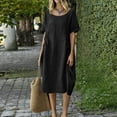 thumbnail image 6 of Dvprdro Crewneck Short Sleeve Side Drawstring Tie Hem Side Pockets Loose A Line Maxi Dress for Women 2026 Summer Beach Casual Solid, 6 of 7