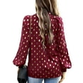 thumbnail image 5 of Baozhu Women's Polka Dot Printed Ruffled Mock Neck Puff Long Sleeve Casual Blouse Top S-XL, 5 of 6