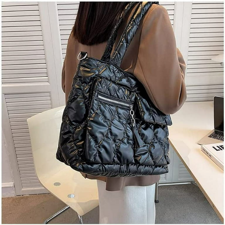 Women Down Satchel Bag Soft Quilted Puffy Handbag Versatile Top Handle Bag Large Capacity Casual