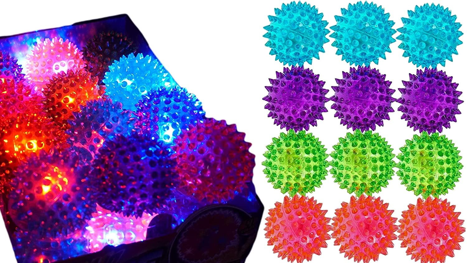 3PC Flashing Light-Up Spiky Rubber Bouncy Stress Ball Sensory Fidget Toy 