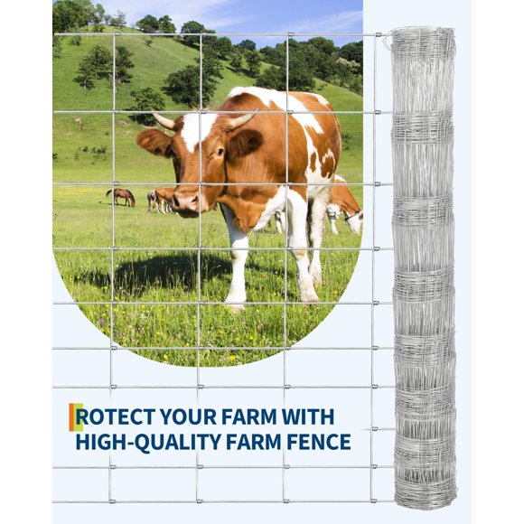 GloryStar Farm Fence, Cattle Fence, Agricultural Fencing for Yard, Galvanized Welded Wire Fencing for Hog, Deer, Goat, Sheep