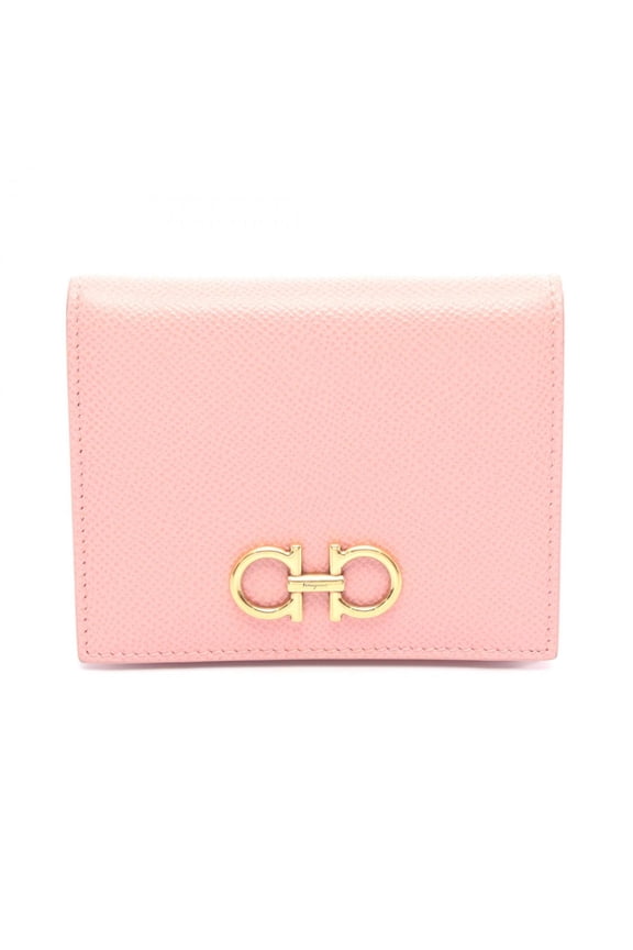 Pre-Owned Salvatore Ferragamo Gancini bifold wallet, leather, women's, pink (Fair)