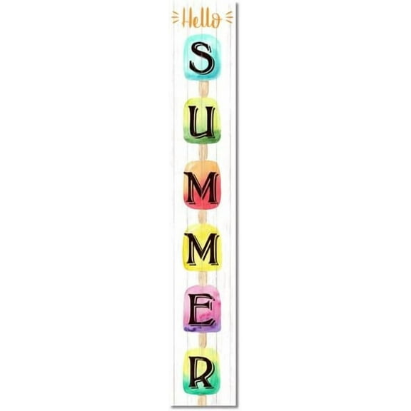 Vintage Primitive Funny Decor Hello Summer Colorful Ice-Lolly Porch Board Summer Welcome Standing Sign for Front Door Porch Indoor Outdoor Vertical Porch and Yard Decor Wood Sign 6x16 Inch