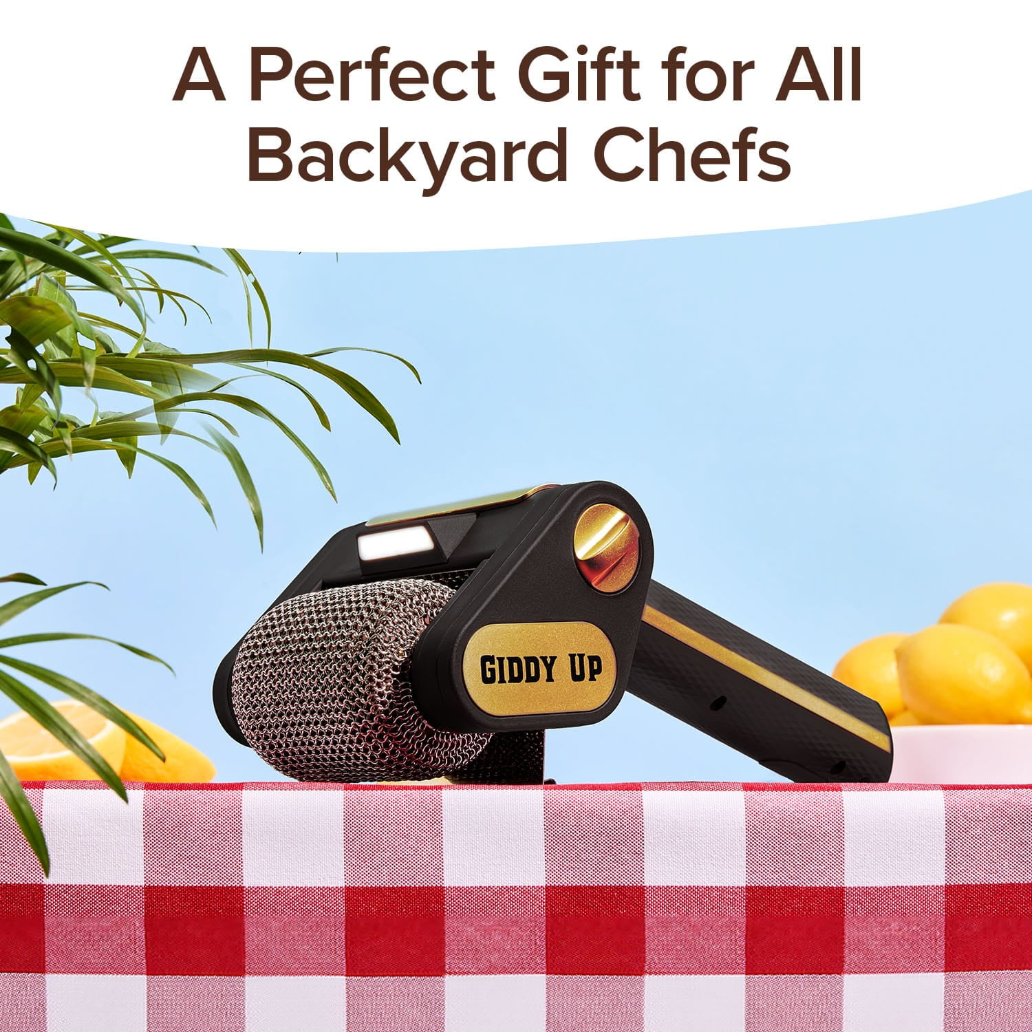 Horsepower Giddy Up GOLD Bristle-Free Spinning Grill Brush w/LED & Longer Run Time, Cordless/Rechargeable, 304 Stainless Steel Power Roller Blasts Away Burnt-On Food, No Bristles No Preheating 350 RP