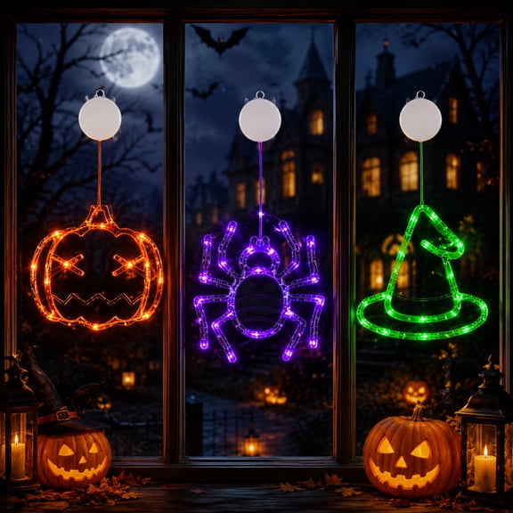 Sanmadrola Halloween Window Lights 3 Pack LED Decor Lights, Battery Operated Halloween Hanging Lights for Indoor Home Party