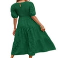 thumbnail image 3 of Femmes Été Bouffée Manches Robe Smocked Floral en Vrac Fluide Robe Haute Taille Dentelle Florale Étagée Midi Robe Bleu Ciel XL, 3 of 4