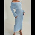 thumbnail image 4 of Vestido Ajustado Tipo Suéter con Hombros Descubiertos para Mujer, Elegante, de Larga, para Fiesta en Club, Midi y Formal. Azul S, 4 of 9
