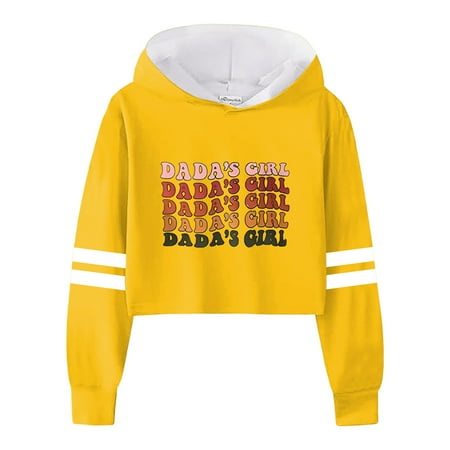

Bjutir Casual Long Sleeve Tops For Toddler Girls Sweatshirt Girls Kids Loose Active Full Sleeves Hoodies Sweatshirts Hooded Short Pullover Letter Print Striped Teen Crop Tops Girls Tops