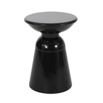 Benjara Suma Outdoor End Table- Round 15" Top- Pedestal Base- Black Iron