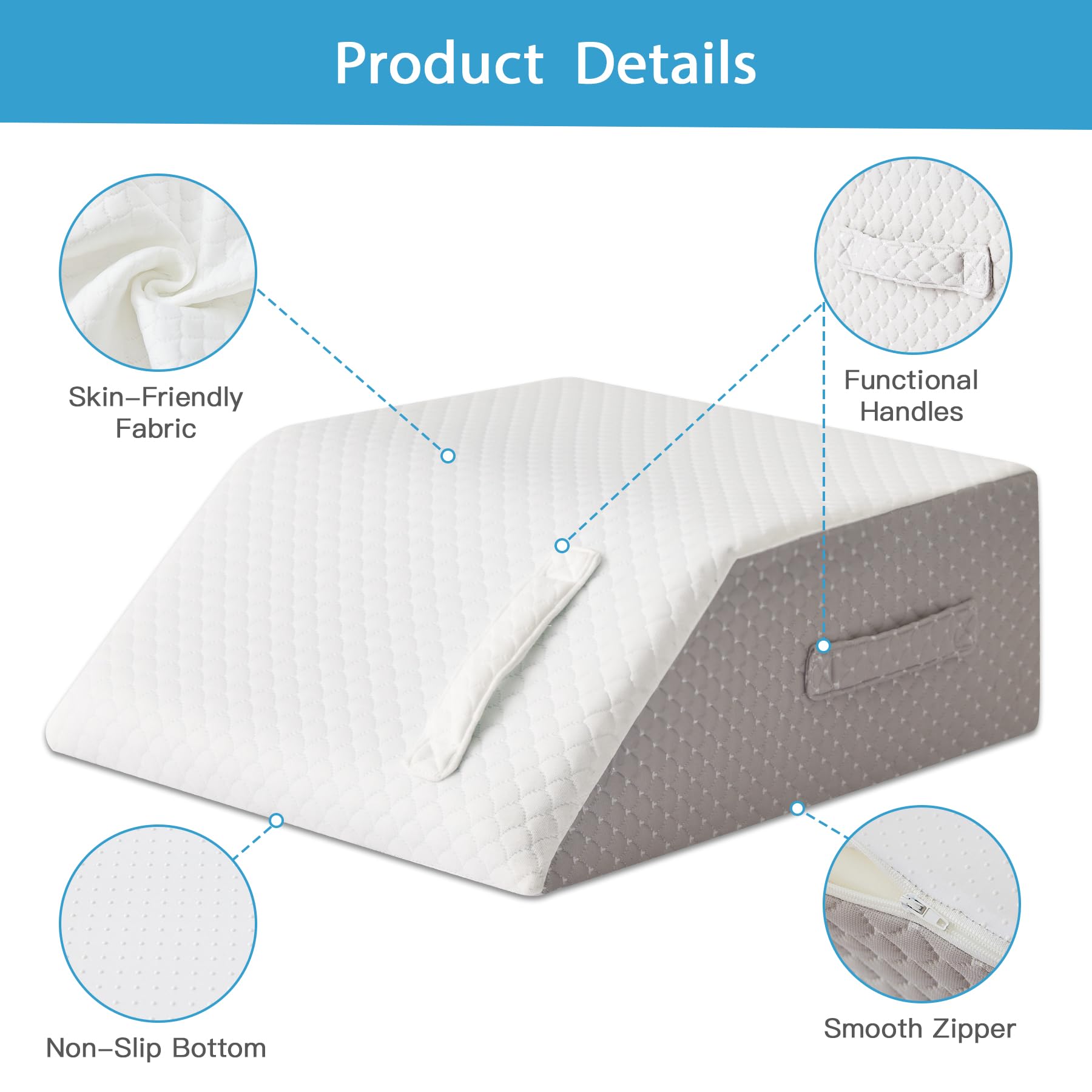 Leg Pillow Elevation  Wedge For Elevating After Memory Foam Foot Sleeping 23.6*16.8*8 Inch White/grey