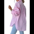 thumbnail image 2 of Camisas de Rayas con Botones para Mujer, Blusas Informales de Larga con Cuello para Oficina, Trabajo, Rosa S, 2 of 7