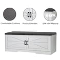 thumbnail image 5 of Storage Bench In White With Padded Seat Cushion, 2 Barn Doors & Adjustable Shelves For Entryway And Living Room, 5 of 9