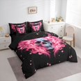 thumbnail image 2 of Castle Fairy Y2K Gothic Winged Skull 7-Piece Twin Bedding,Sparkle Flame Star Artwork Bedding Comforter Set,Hot Pink Black,Black Reversible, 2 of 7