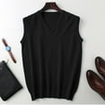 thumbnail image 5 of Adeawade Sweaters For Men Sweater Vest Sleeveless Solid Color V Neck Knitted Vest Tops Basic Wear Black L, 5 of 5