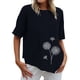 thumbnail image 1 of Gibobby Blusa de Trabajo de Manga Corta Camisas cuello redondo con estampado para mujer, camiseta manga corta algodón y lino, blusa verano holgada informal(Marina,XL), 1 of 5