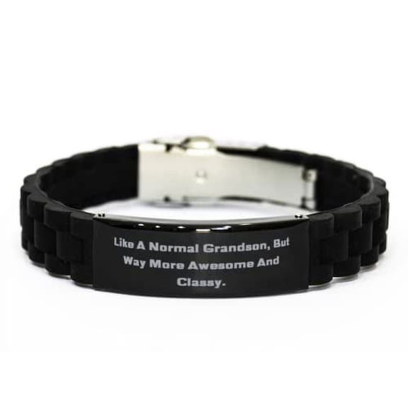 amangny Funny Grandson Gifts, Like A Normal Grandson, But Way More Awesome and, Best Christmas Black Glidelock Clasp Bracelet Gifts for Grandson