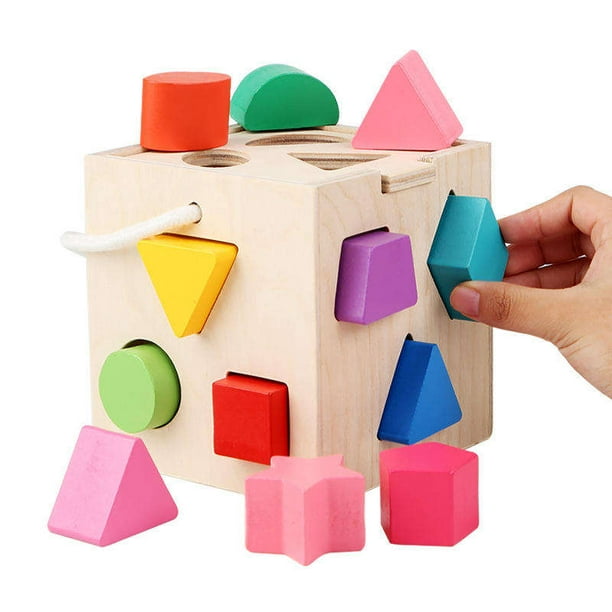 Cubo clasificador de formas Juguete clasico de madera con 12 formas Juguetes clasificadores de formas para ninos a partir de 2 anos Shuxiu Wang 8390615159548 Walmart en linea