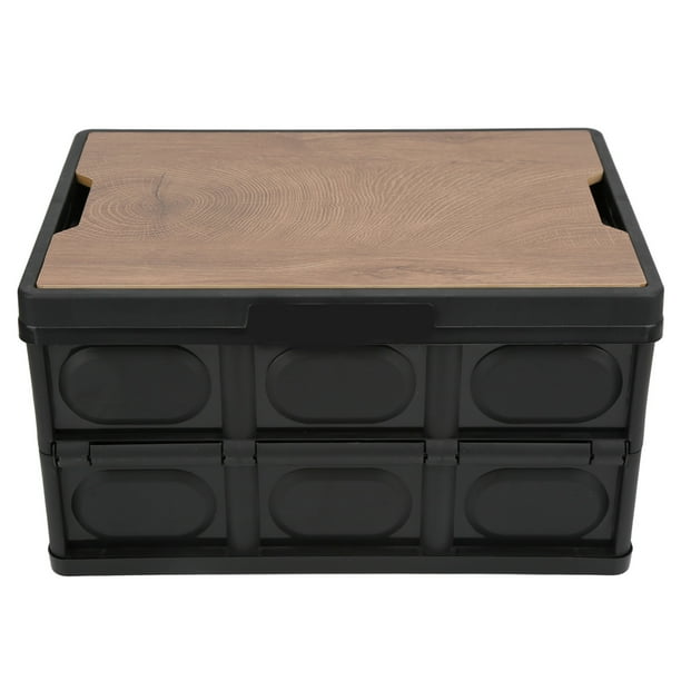 Caja de almacenamiento Jadeshay multifuncional plegable 30L con cubierta de madera