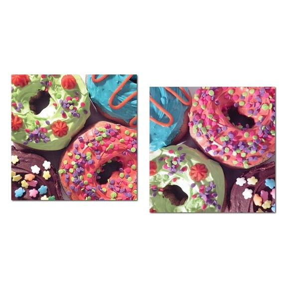 Fun, Colorful Sprinkled Donut Photography Close-Ups; Two 12x12in Paper Poster Prints