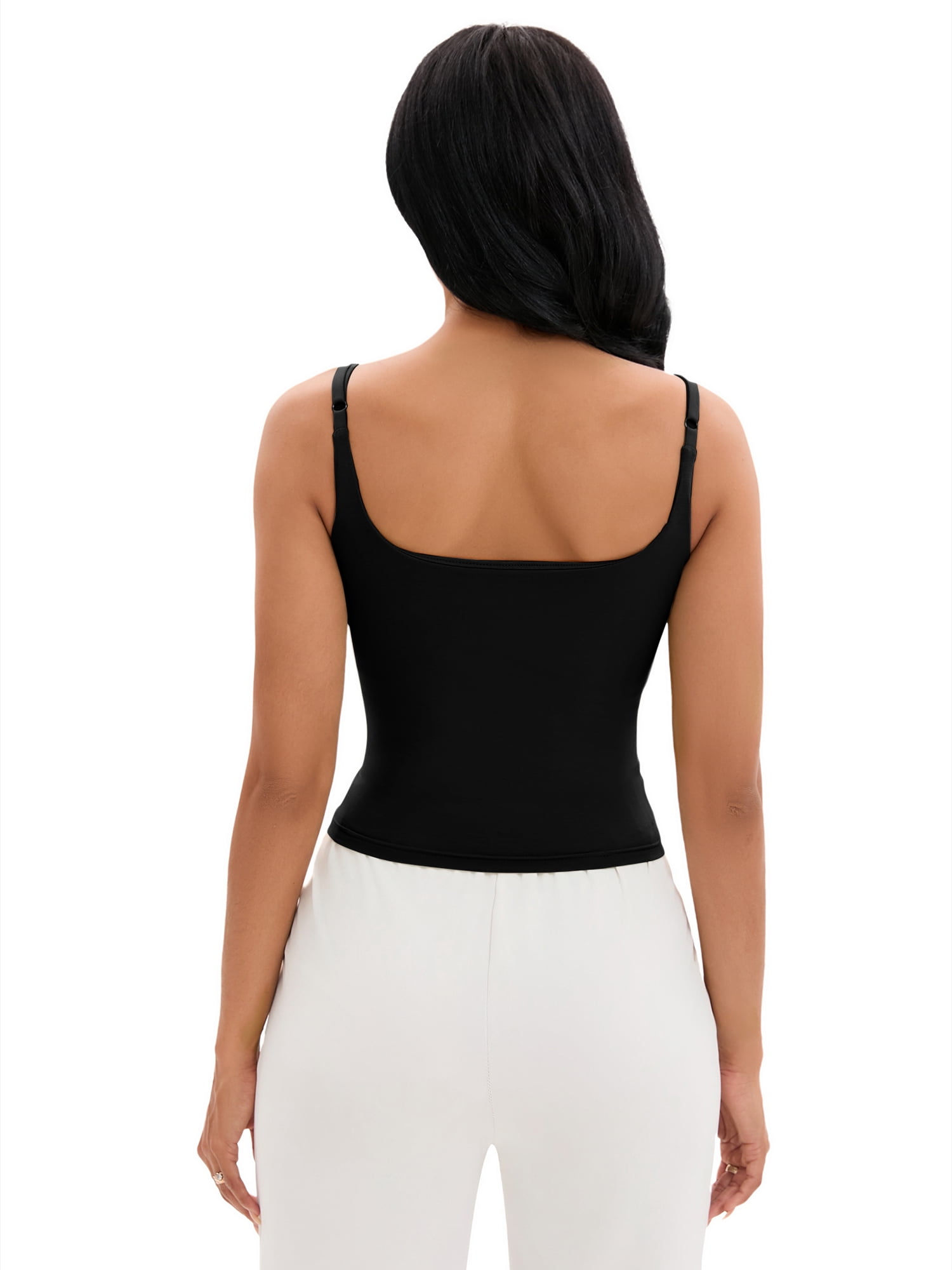 DARING DIVA Women's Shelf Bra Tank Adjustable Spaghetti Strap Camisole S Black