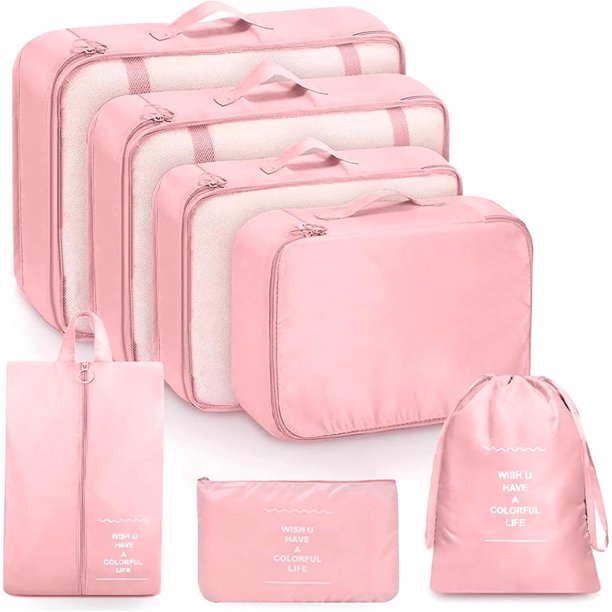 Bolsas Organizadoras de Viaje 7pcs, Organizadores de Maletas de Viaje, Organizador de Equipaje Impermeable en Varios Tamaños, Kit de Organizador Viaje Multiusos para Ropa Zapatos Cosméticos