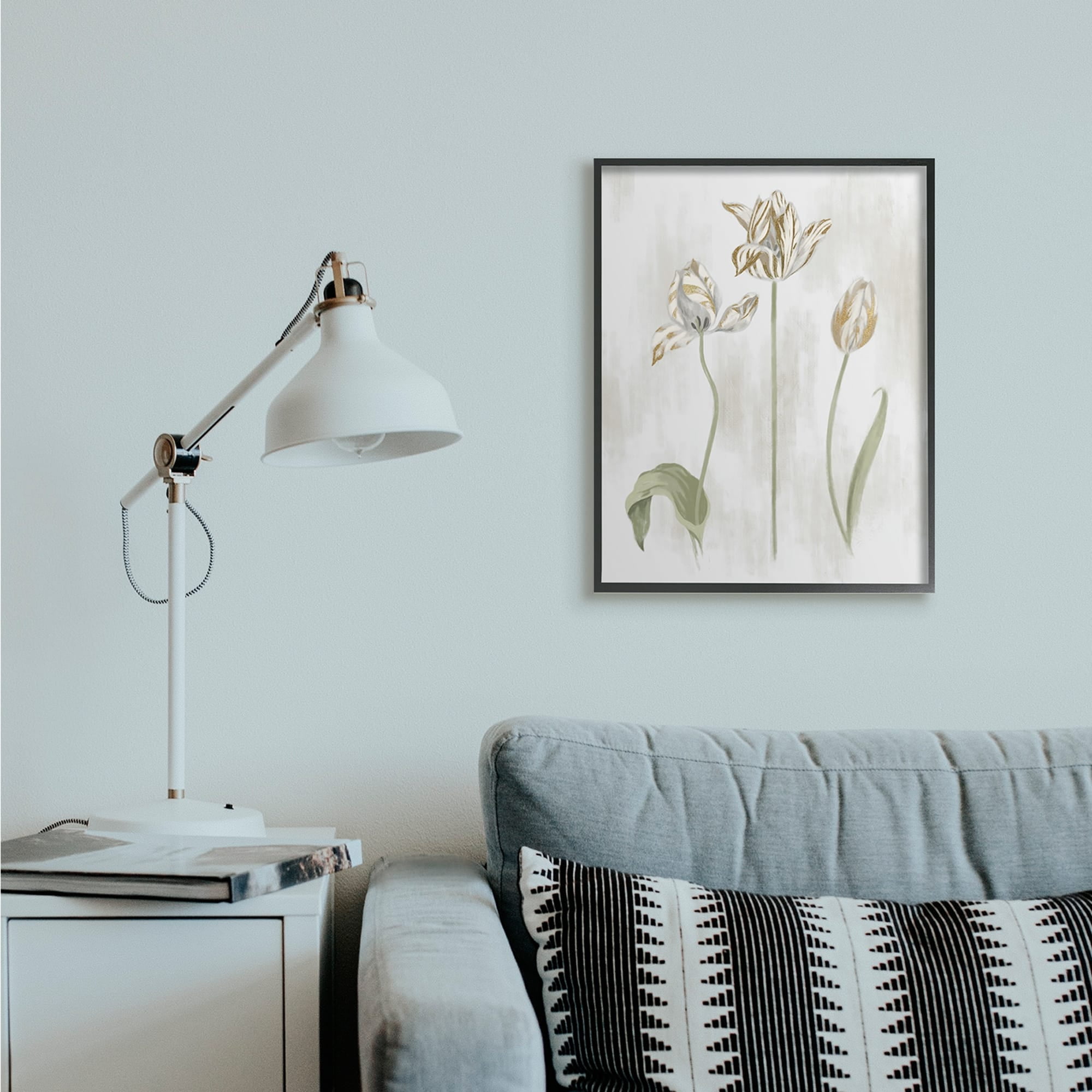 Stupell Industries Golden Irises Blooming over Neutral Beige Black Framed, 24 x 30, Design by Daphne Polselli