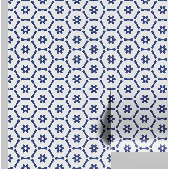 S4sassy Removable Contemporary White Wall Decor, Hexafloral Print Textured Contact Paper for Walls, Cabinets, Self Adhesive Vinyl Wallpaper Roll, Waterproof Contact Paper for Walls - 25"x360" inch