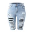 thumbnail image 3 of Women Elastic Destroyed Hole Leggings Short Pants Denim Shorts Ripped Jeans, 3 of 3
