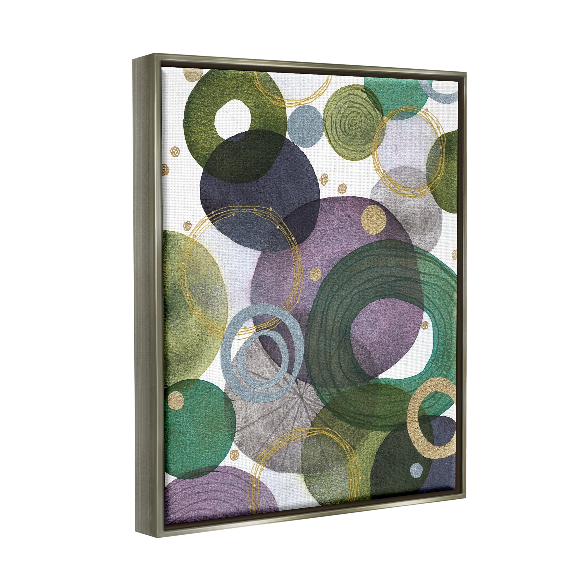 Stupell Industries Green & Purple Circles Abstract Painting Gray Floater Framed Art Print Wall Art, 17 x 21