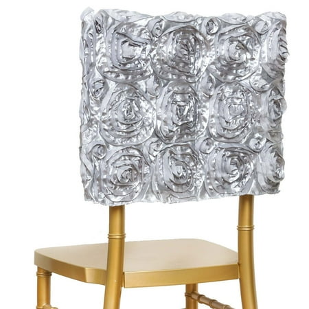 3d Rosette Satin Square Top Chivari Chair Cap Silver