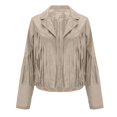 thumbnail image 6 of Fall Clothes For Women Fringe Coat For Women Faux Suede Leather Cowboy Style Coat Long Sleeve Tassels Cardigan Coat Khaki, 6 of 9