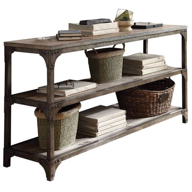 Bowery Hill Console Table in Weathered Oak and Antique Silver