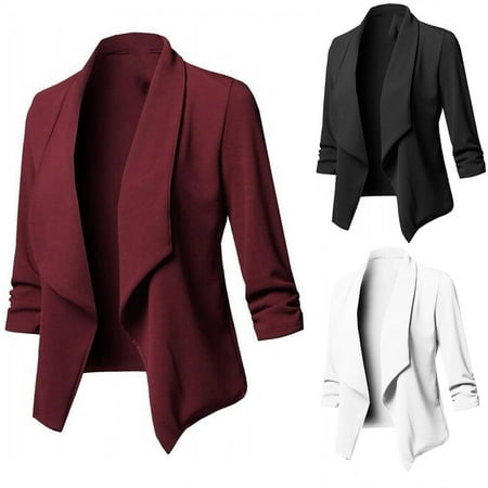 YUGYXL Women Fashion Blazer Jacket Lightweight 3/4 Sleeve Shawl Cardigan Lapel Work Office Blazers Suit Jackets Slim Fit Open Front Cardigans Black,XL