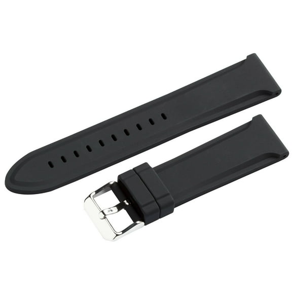 26mm Watch Band Silicone Rubber Black Strap Waterproof Stainless Buckle