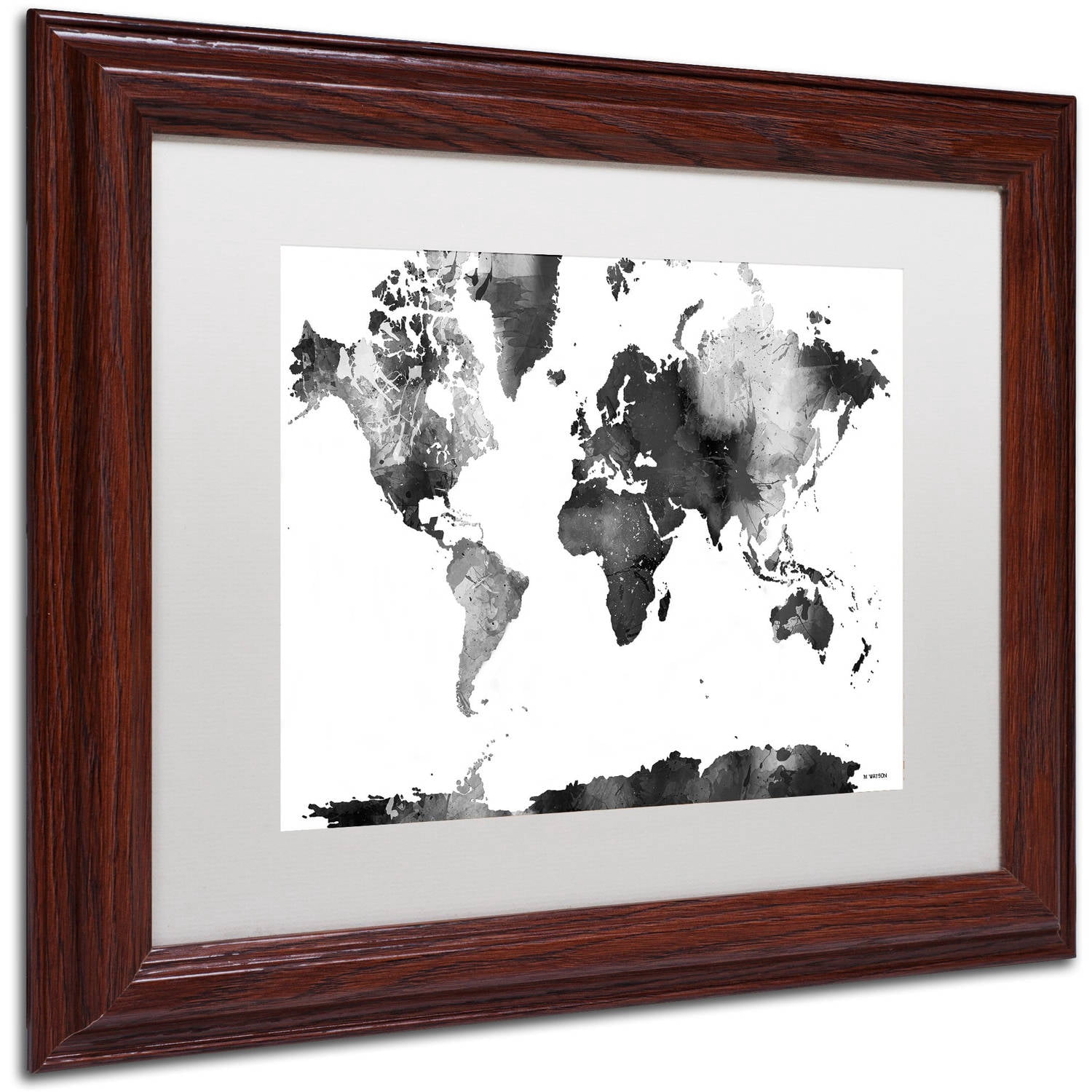 Trademark Fine Art "World Map BG-1" Canvas Art by Marlene Watson, White Matte, Wood Frame