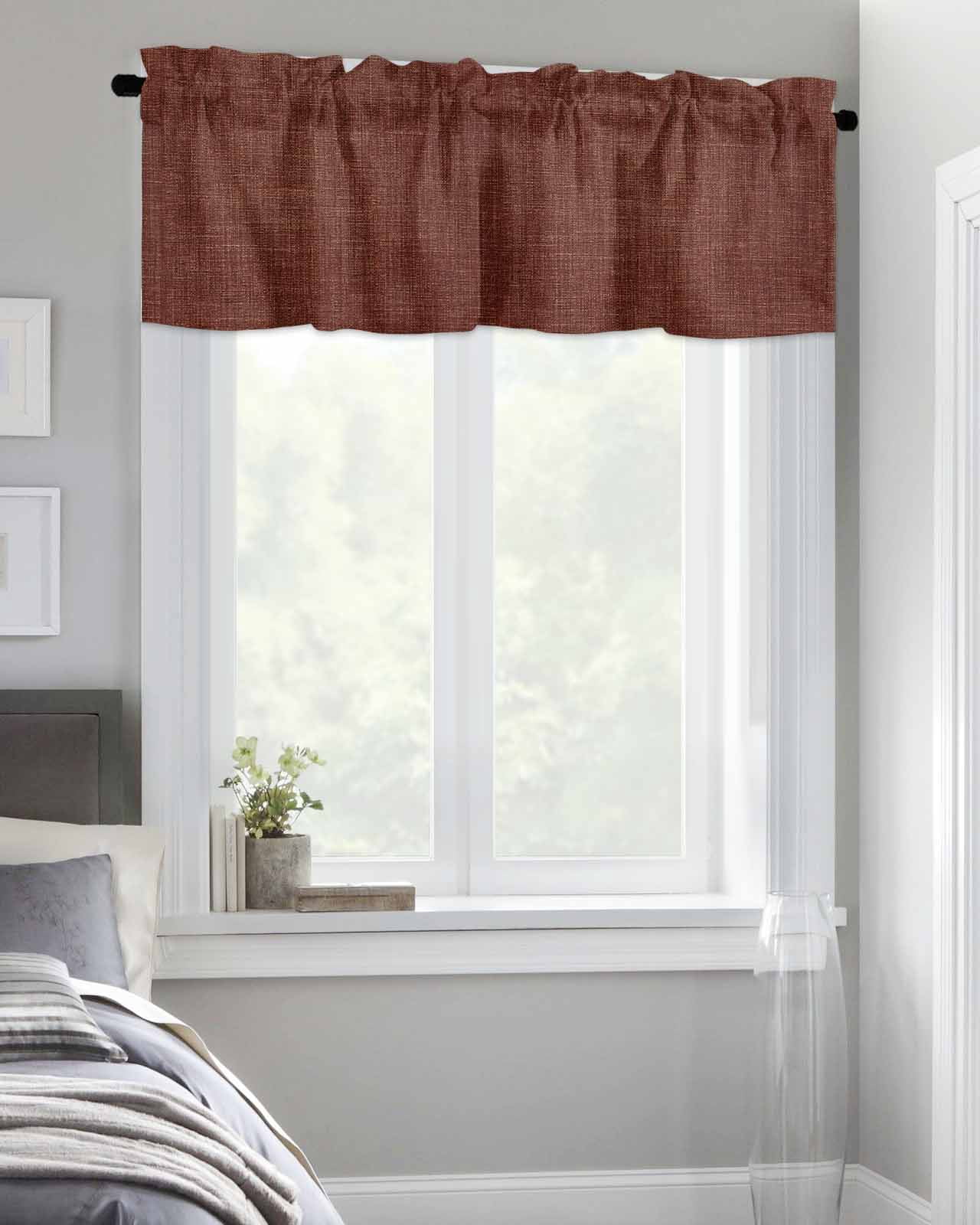 Kitchen Curtain Valances for Windows,Vintage Dark Brown Linen Rod Pocket Small Valance Farm Burlap Texture Short Window Treatment for Bedroom Bathroom Living Room,54"x18"
