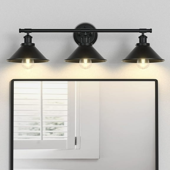 3-Light Black Bathroom Vanity Light Fixtures over Mirror with Metal Shade Farmhouse Vanity Wall Sconce Lighting Wall Mounted Lamp for Bathroom Mirror Cabinet Living Room