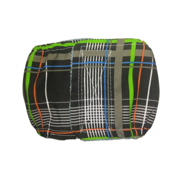 Barkertime Gray Plaid Neon Stripes Washable Dog Belly Band Male Wrap - Made in USA