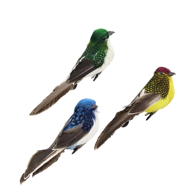 3 Uds Clip de Pájaros con Plumas Artificiales en Estatuilla Estatua Decoración de Fiesta Interior Soledad Escultura al aire libre