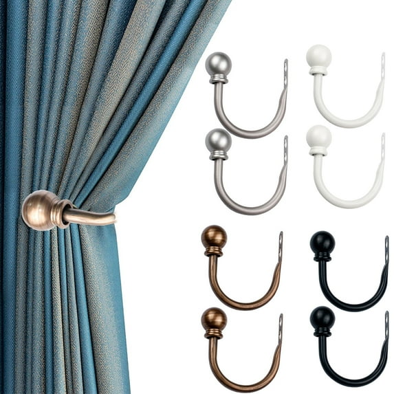 D-GROEE 2Pcs Curtain Holdback, 2pcs Wall Mounted Drapery Tiebacks with Screws, Concise Metal Decorative Window Drapery Holder Curtain Hook