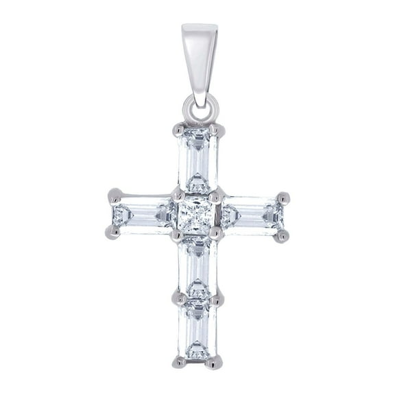 925 Sterling Silver Mens Cubic Zirconia Cross Religious Charm Pendant 25.8x14.6mm Wide Necklace for Men