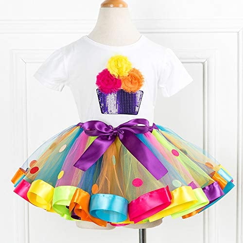 Falda de ballet con tutú arcoíris para niñas JOINSI con camisa collar y pulsera mediana