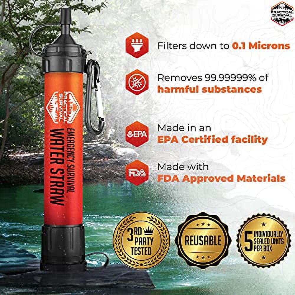 6P Water Purifier Straw – 4-Stage Survival Filter, 0.1 Micron, Up To 5000L, Camo