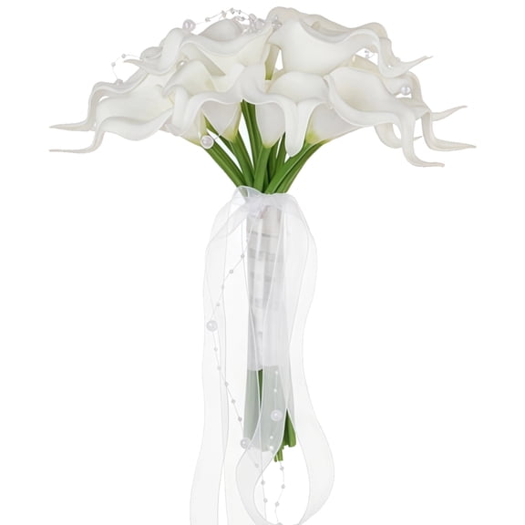 Bride Bouquets for Wedding, Calla Lily Bridal Bouquet, Artificial Wedding Bouquet, White PE Flowers with Pearl and Ribbon, Elegant Proposal Flower, Lightweight 8.27 x 11.02 in（21 x 28 cm）
