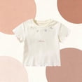 thumbnail image 5 of Kids & Little Girls Short Sleeve T-Shirt with Embroidered Bow & Ruffle Sleeve, 100% Cotton Casual Top, Beige,Size 4-5T, 5 of 9