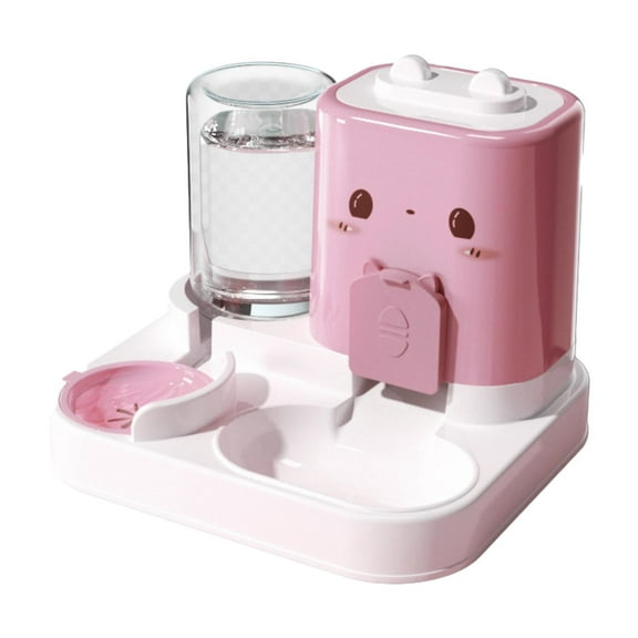 Serenable 2 in 1 Automatic Pet Feeder Cats Feeder Container Dog Bowl Feeding Station Compact Detachable Water Dispenser for Pink