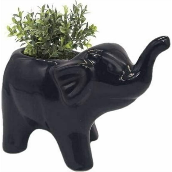 India Meets India Elephant Shaped Ceramic Planter Flower Pot Indoor Outdoor Planter 4 Inch Handicraft by Awarded Indian Artisan (Green)