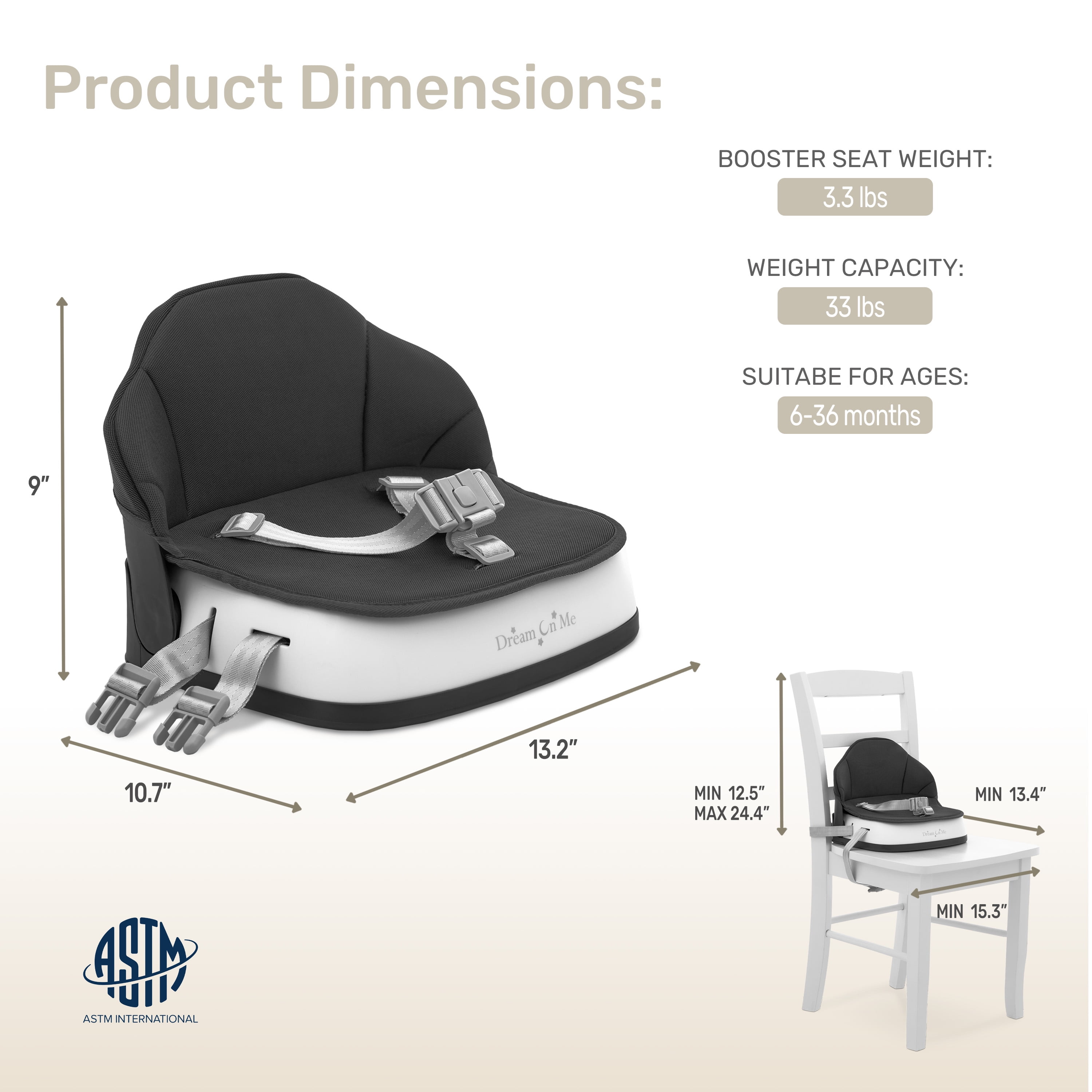 Dream On Me Cozy Pod Booster Seat with Removable Cover, Black